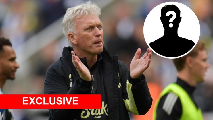 Image of David Moyes applauding the Everton fans with overlay of mystery player