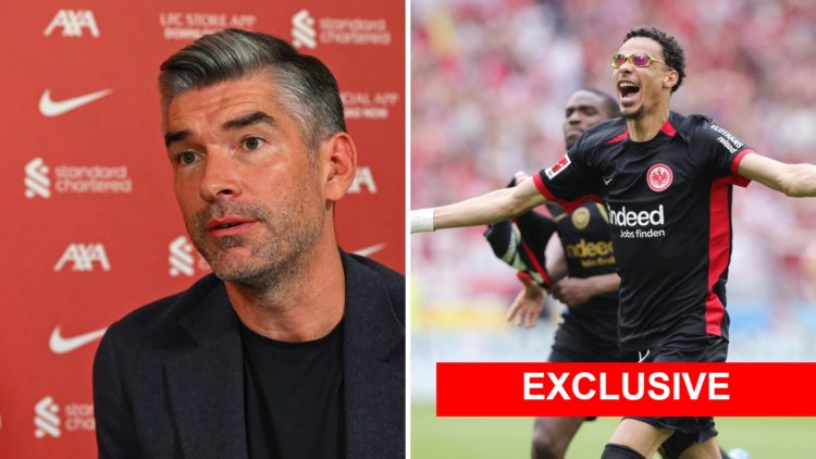 Split image of Liverpool sporting director Richard Hughes and Frankfurt striker Hugo Ekitike