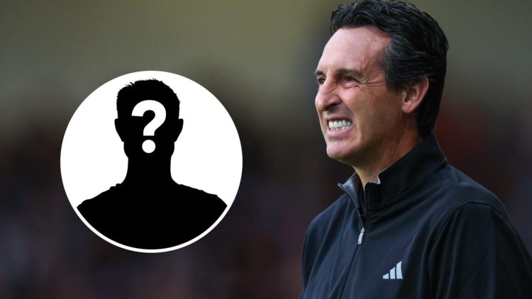 Unai Emery looks on during an Aston Villa match. Inset, question mark.