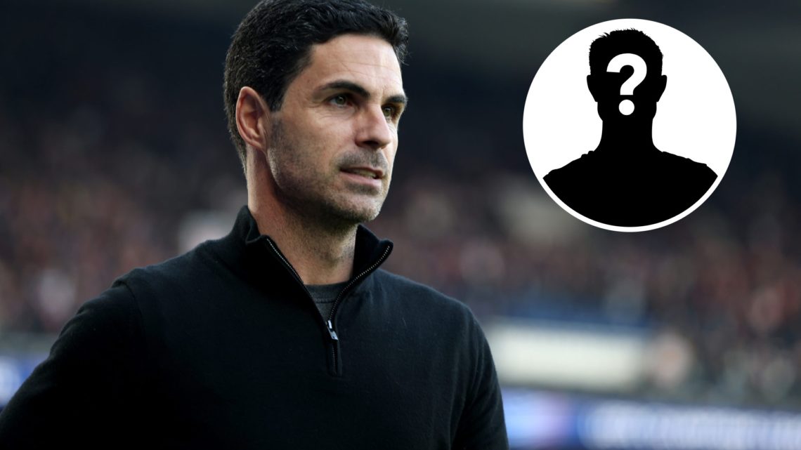 Image of Mikel Arteta looking on during match vs PSG with overlay of mystery player