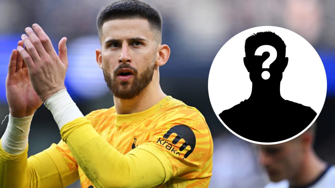 Guglielmo Vicario applauds after a Tottenham match. Inset, question mark.