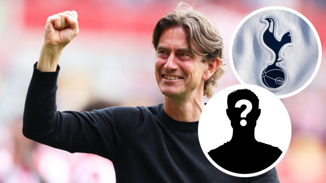 New Tottenham Hotspur manager Thomas Frank. Inset of Tottenham badge and mystery player.