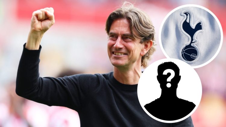 New Tottenham Hotspur manager Thomas Frank. Inset of Tottenham badge and mystery player.