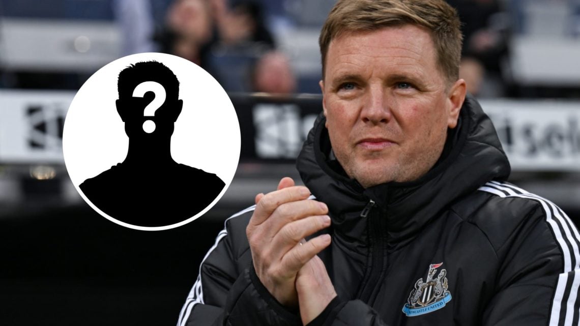 Newcastle manager Eddie Howe looks on during a Premier League match. Inset, question mark.