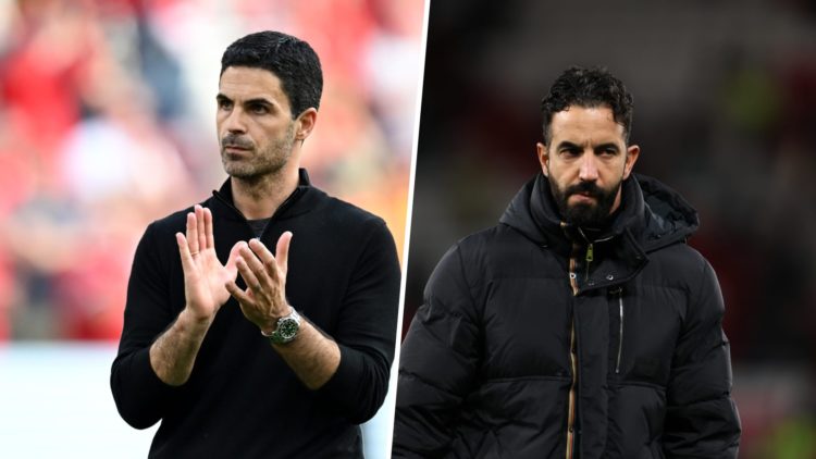 A split image of Ruben Amorim and Mikel Arteta