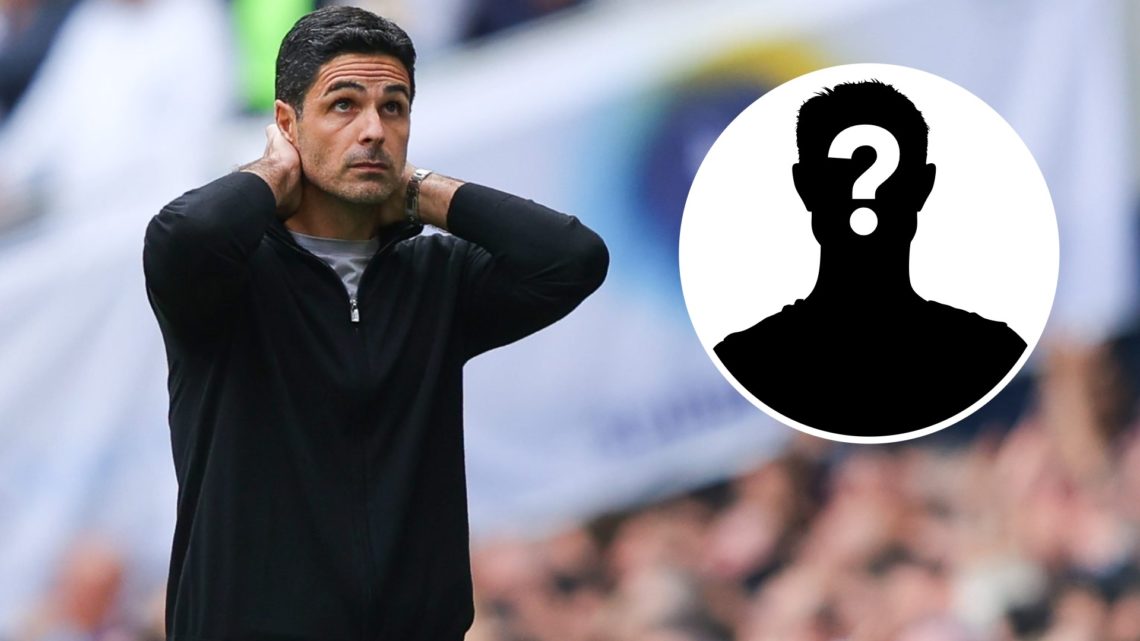 Image of Arsenal manager Mikel Arteta looking dejected during a game with an inset of a mystery player