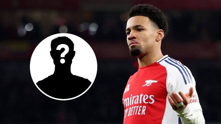 Ethan Nwaneri during an Arsenal match. Inset, question mark.