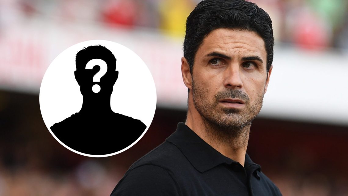 Mikel Arteta looks on at the Emirates during an Arsenal match. Inset, question mark.