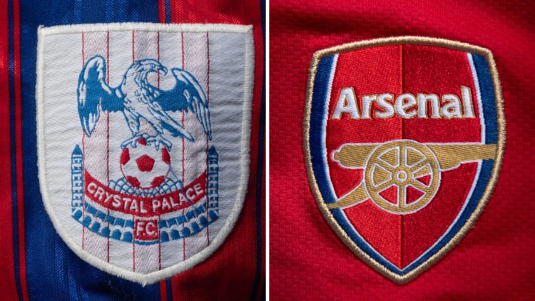 Split image of the Crystal Palace badge and the Arsenal badge