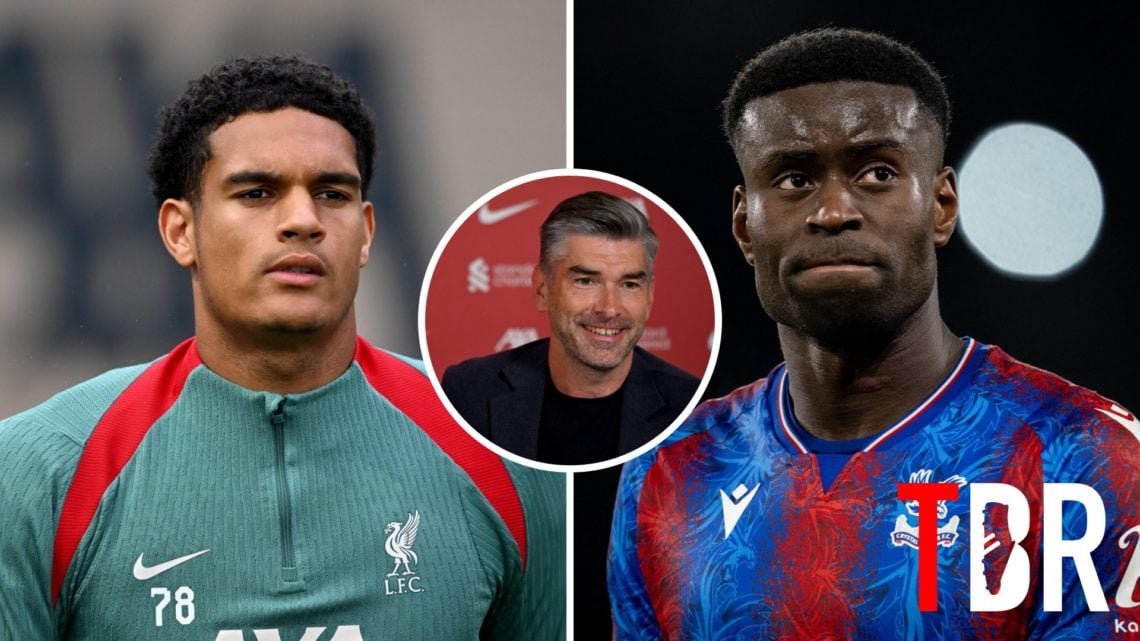 Split image of Liverpool defender Jarell Quansah and Crystal Palace defender Marc Guehi with inset of Liverpool director Richard Hughes