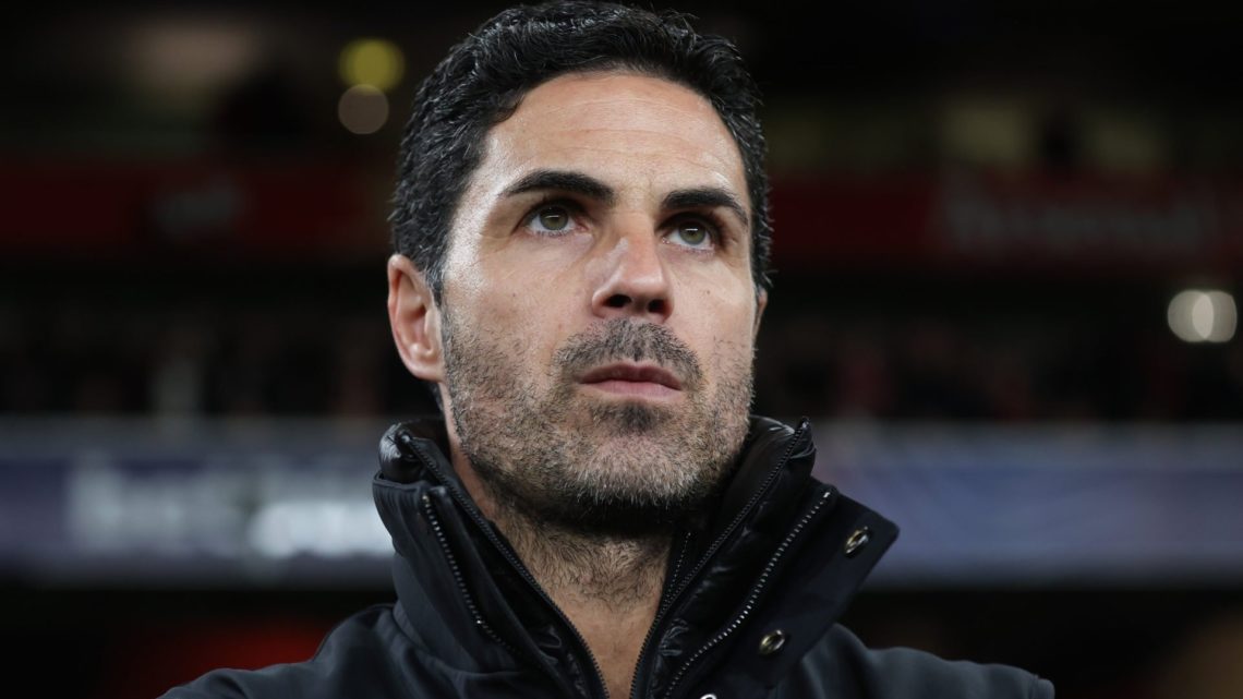 Image of Mikel Arteta looking on during Arsenal vs PSV