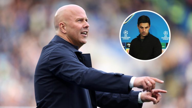 Liverpool manager Arne Slot with inset of Arsenal manager Mikel Arteta