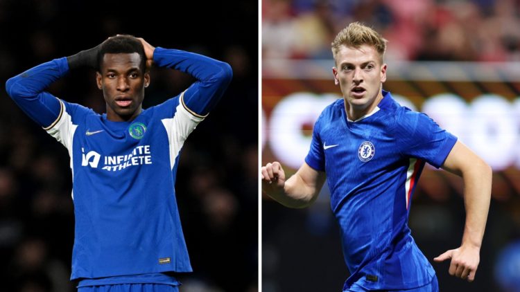 Split image of Chelsea strikers Nicolas Jackson and Liam Delap