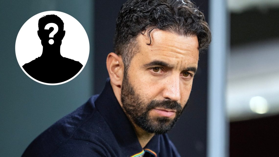 Image of Ruben Amorim looking on during match vs Athletic Bilbao with overlay of mystery player
