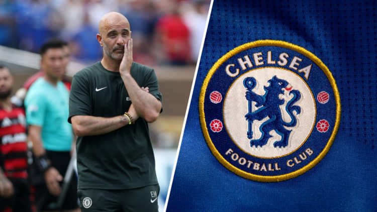 Split image of Chelsea manager Enzo Maresca and Chelsea badge