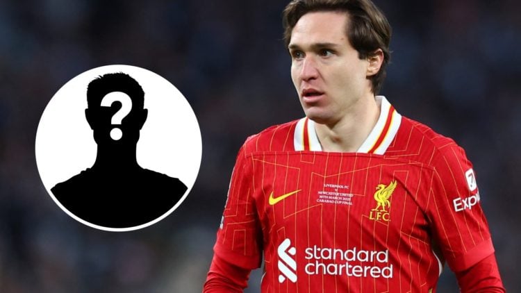 Federico Chiesa looks on during a Liverpool match. Inset, question mark.