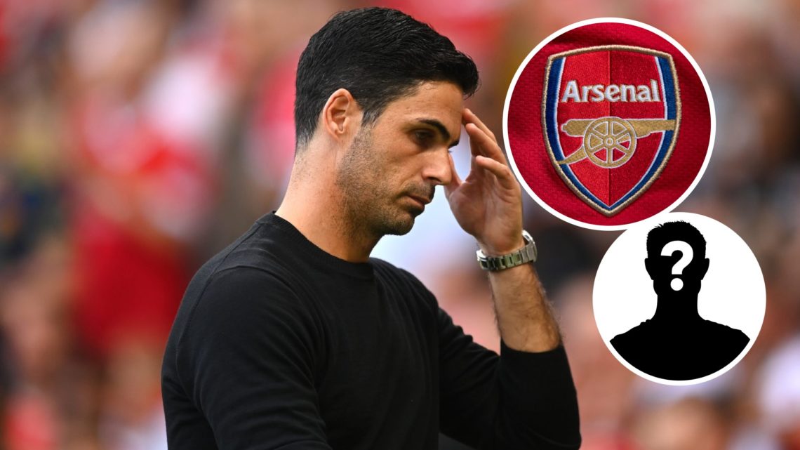 Mikel Arteta looks dejected during the Premier League clash between Manchester United and Arsenal, mystery figure and Arsenal badge inset