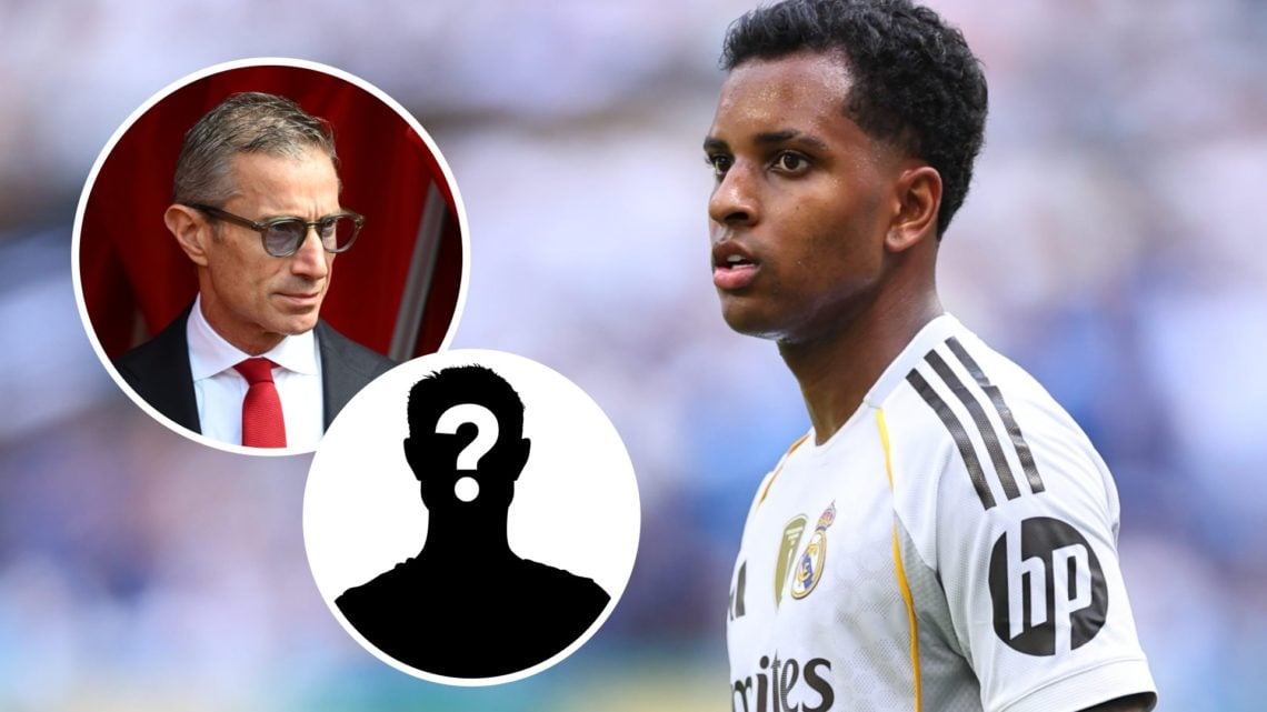 Rodrygo playing for Real Madrid at the Club World Cup. Inset, Arsenal sporting director Andrea Berta.