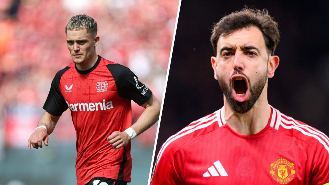A split image of Florian Wirtz and Bruno Fernandes