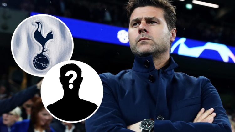 Former Tottenham Hotspur manager Mauricio Pochettino ahead of Champions League match in 2020. Inset of mystery player and Spurs badge.