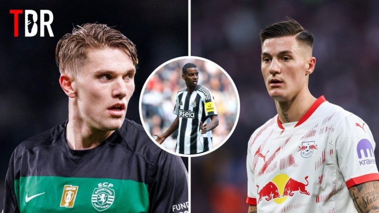 Split image of Viktor Gyokeres and Benjamin Sesko, Alexander Isak inset