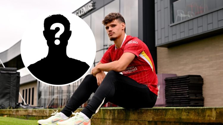 Image of Milos Kerkez sitting outside of the AXA Training Centre in Liverpool, mystery figure inset