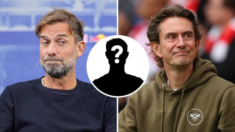 Split image of Jurgen Klopp and Thomas Frank with overlay of mystery player inset