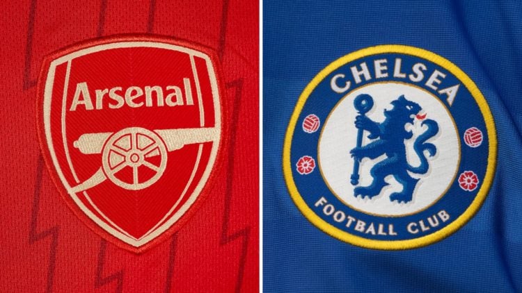 Left: A close up view of the Arsenal badge. Right: A close up view of the Chelsea badge.