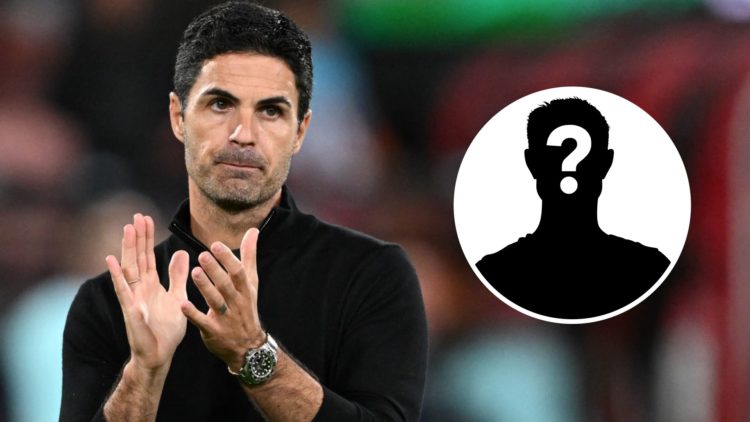 Mikel Arteta applauds Arsenal fans after a Premier League match. Inset, question mark.