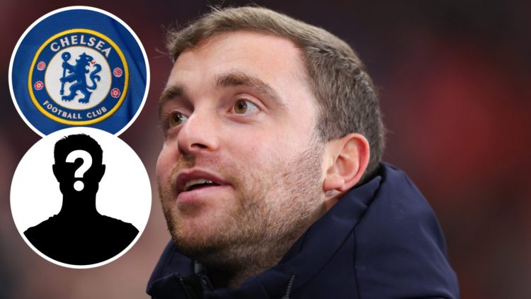 Image of Fabrizio Romano with overlay of Chelsea badge and mystery player inset