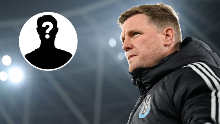 Image of Newcastle manager Eddie Howe with overlay of mystery player