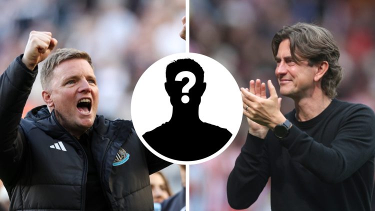 Split image of Newcastle United manager Eddie Howe (left) during Premier League match and Tottenham Hotspur Thomas Frank (right) after Brentford ga...