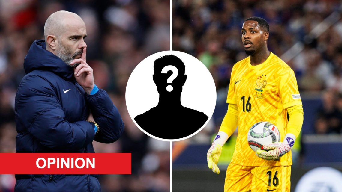 Split image of Enzo Maresca and Mike Maignan with overlay of mystery player