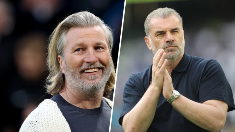 A split image of Ange Postecoglou and Robbie Savage