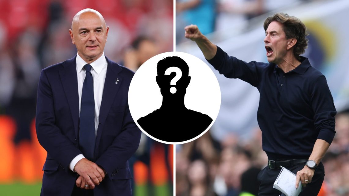Split image of Tottenham Hotspur chairman Daniel Levy (left) after the Europa League final and Thomas Frank during Premier League match at the Tott...
