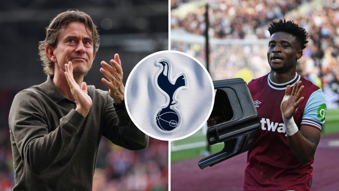 Split image of Tottenham Hotspur manager Thomas Frank (left) after Premier League match and West Ham United forward Mohammed Kudus (right) celebrat...