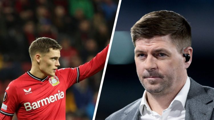 A split image of Florian Wirtz and Steven Gerrard