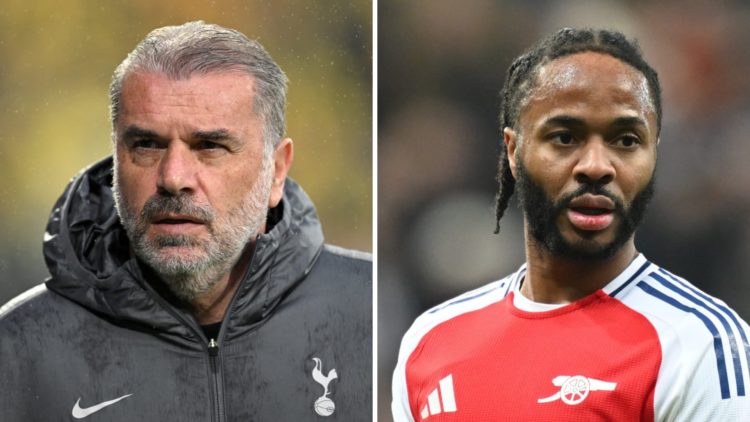Ange Postecoglou looks on during a Tottenham match. Split with Raheem Sterling at Arsenal.