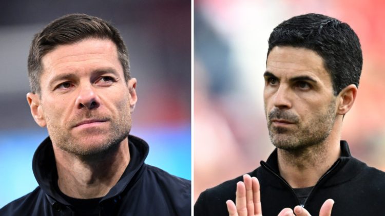 Xabi Alonso during a Bayer Leverkusen match, split with Mikel Arteta at Arsenal.
