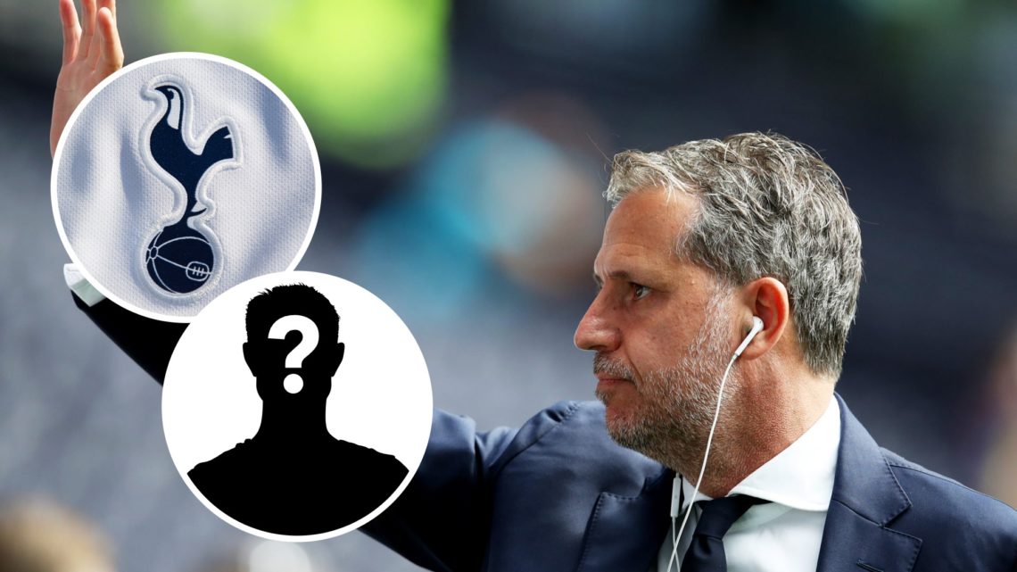 Former Tottenham Hotspur sporting director Fabio Paratici. Inset of Tottenham badge and mystery player.