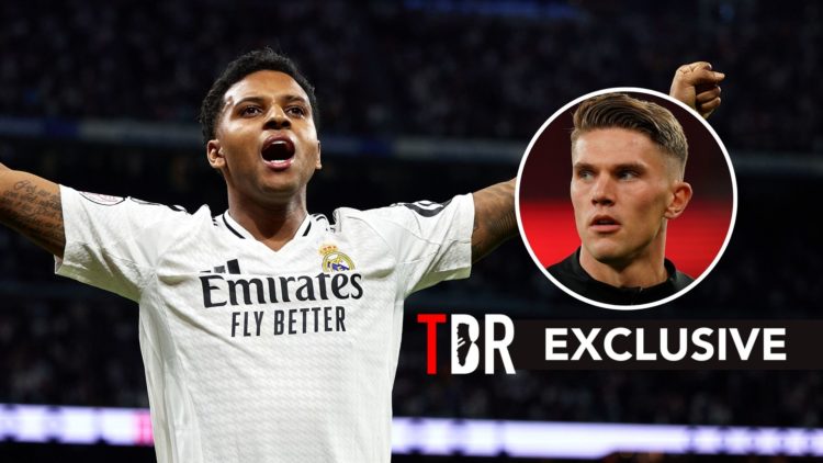 Real Madrid's Rodrygo celebrates a goal. Inset, Arsenal target Viktor Gyokeres.
