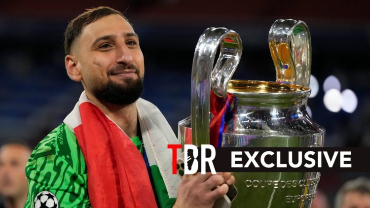 Gianluigi Donnarumma lifts the Champions League trophy with PSG.