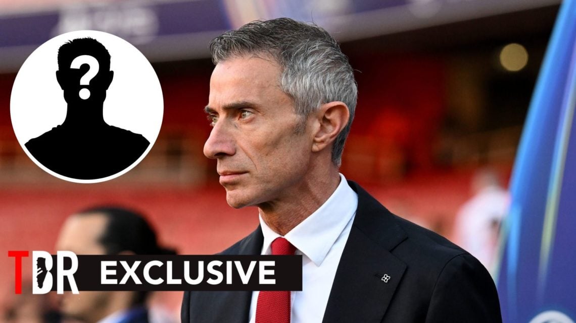Image of Arsenal sporting director Andrea Berta with overlay of mystery player