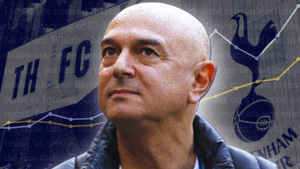 Illustration image featuring Daniel Levy closeup shot and Tottenham imagery