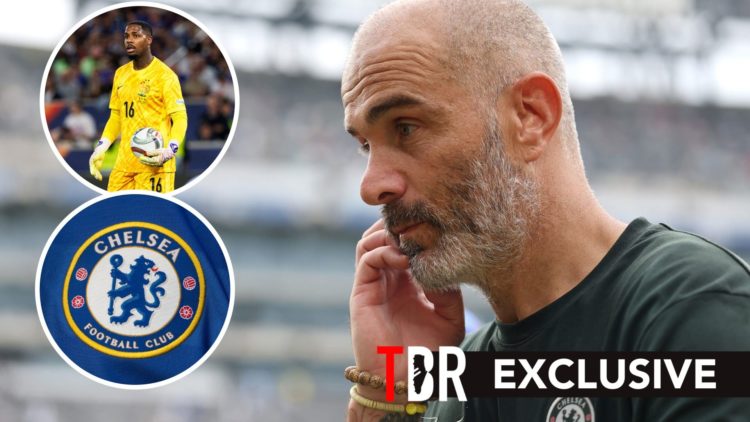 Image of Enzo Maresca with overlay of Mike Maignan and overlay of Chelsea badge