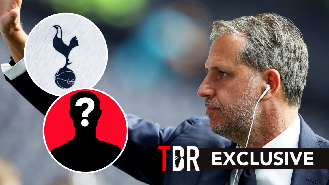 Fabio Paratici, former sporting director at Tottenham Hotspur, arrives ahead of a Premier League match. Inset of a mystery player and Spurs badge.