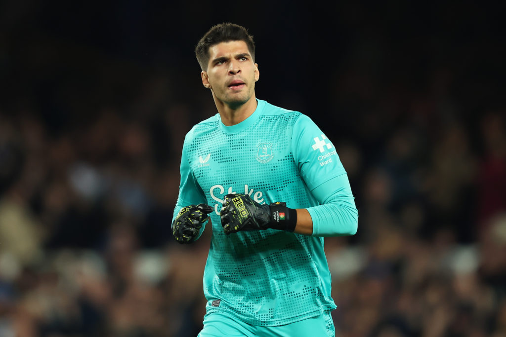 Joao Virginia of Everton looks on during the Carabao Cup Third Round match between Everton and Southampton at Goodison Park on September 17, 2024