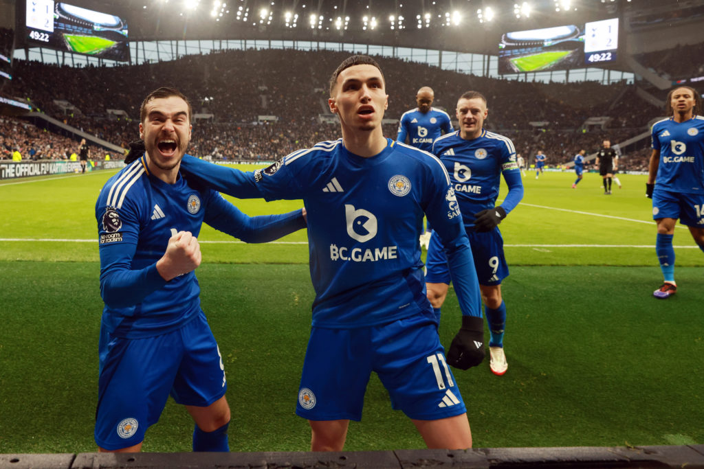 Bilal El Khannouss celebrates during Tottenham Hotspur vs Leicester City in the Premier League