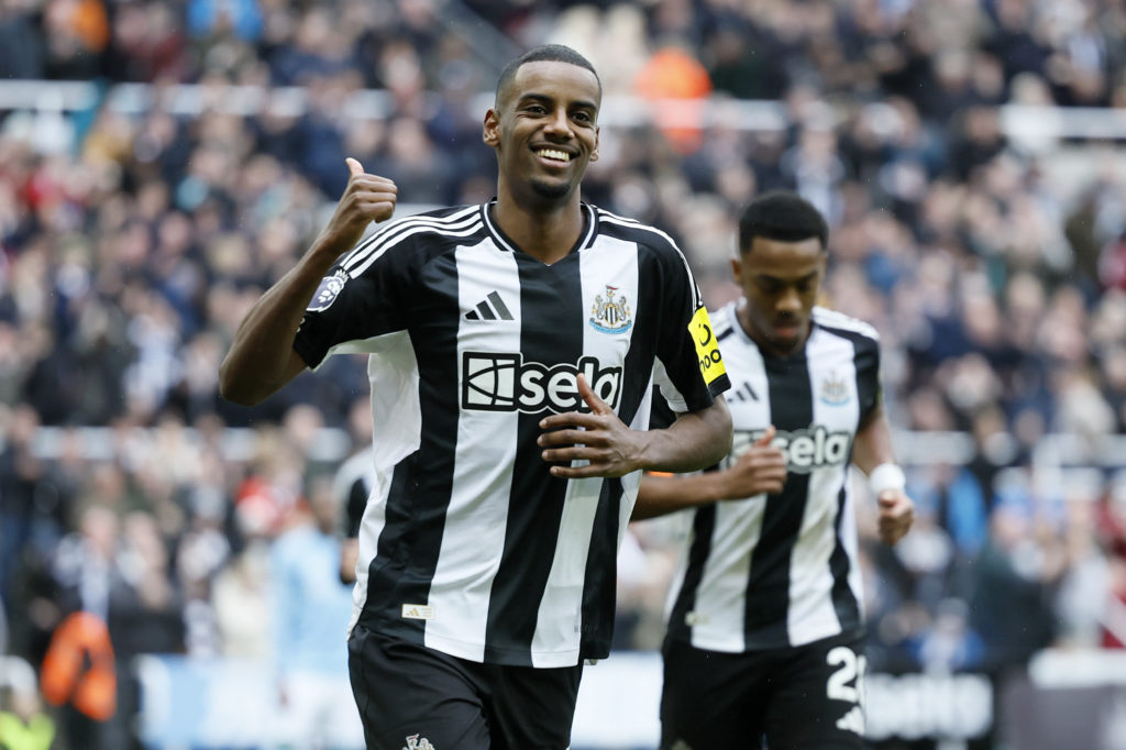 Alexander Isak celebrates after scoring for Newcastle against Nottingham Forest in the Premier League.