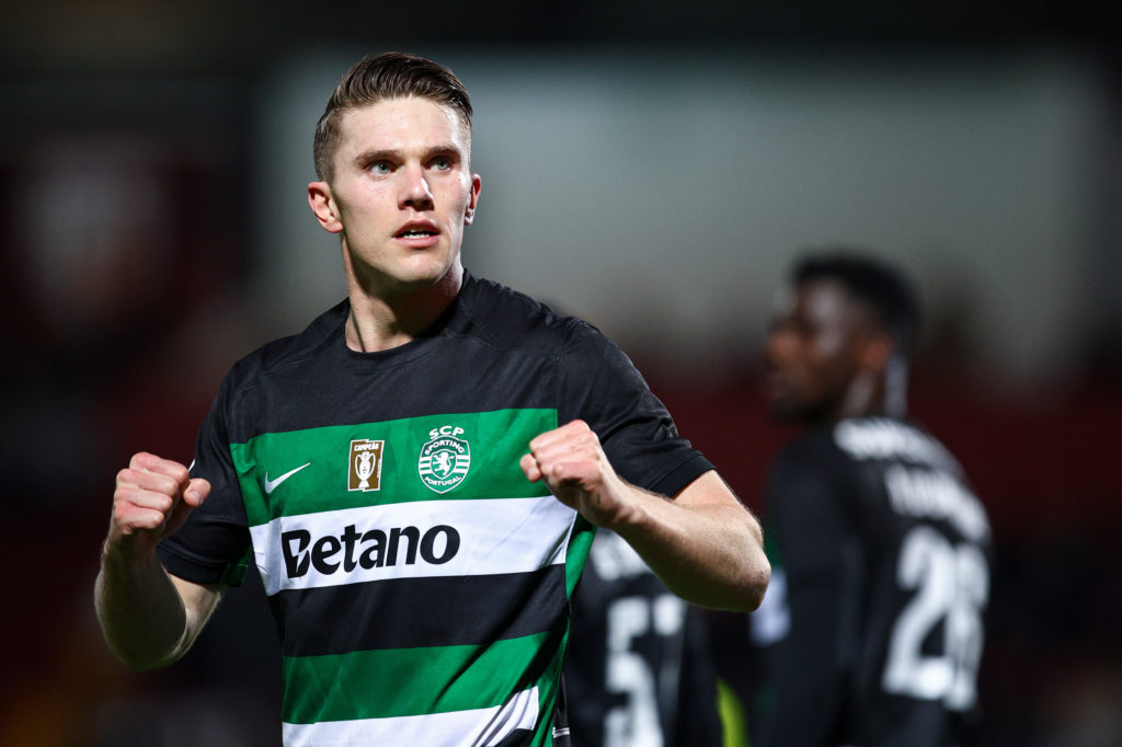 Arsenal target and Sporting Clube de Portugal striker Viktor Gyokeres celebrates scoring a goal